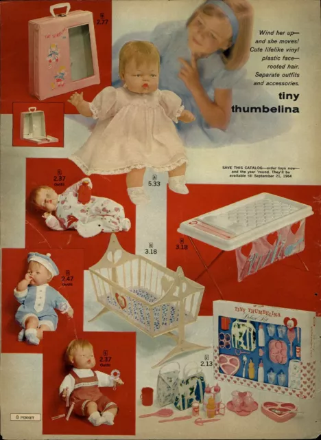 1963 PAPER AD 2 PG Tiny Thumbelina Doll Mama Musical COLOR