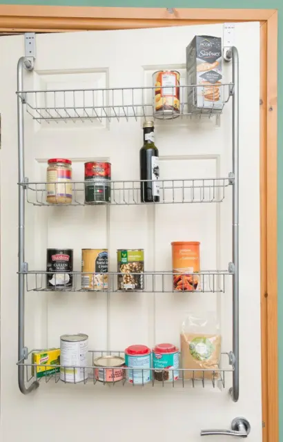 Shelf Rack 4 Tier Over The Door Kitchen Cupboard Pantry Tin Jar Storage Holder