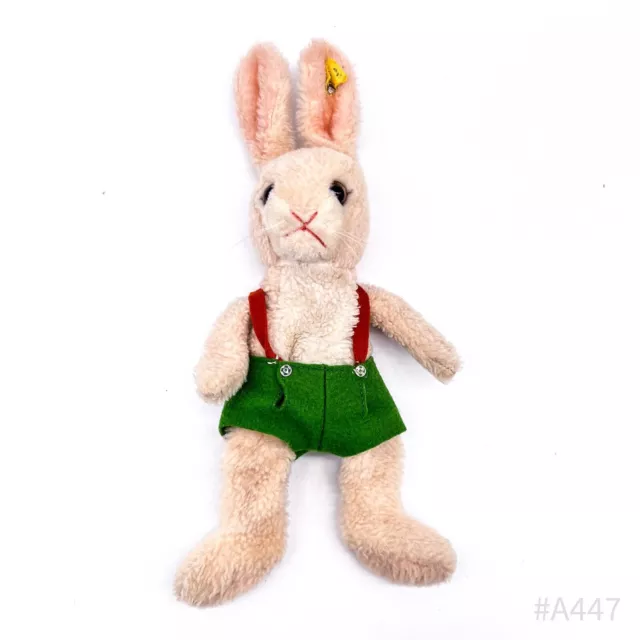 Vintage Steiff Zappy Hase mit grüner Filz-Hose & Knopf im Ohr 60er Jahre Sammler