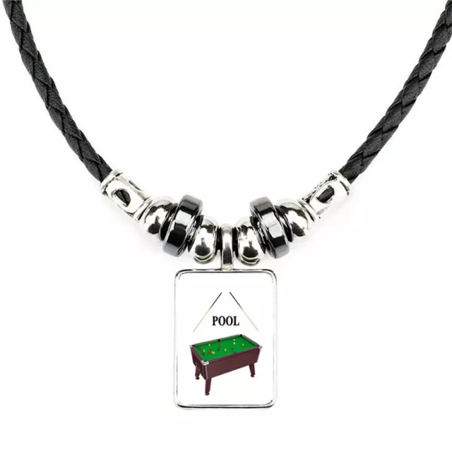 Pool Cue Billiards Sport Soft Black Leather Necklace With Velvet Gift Bag