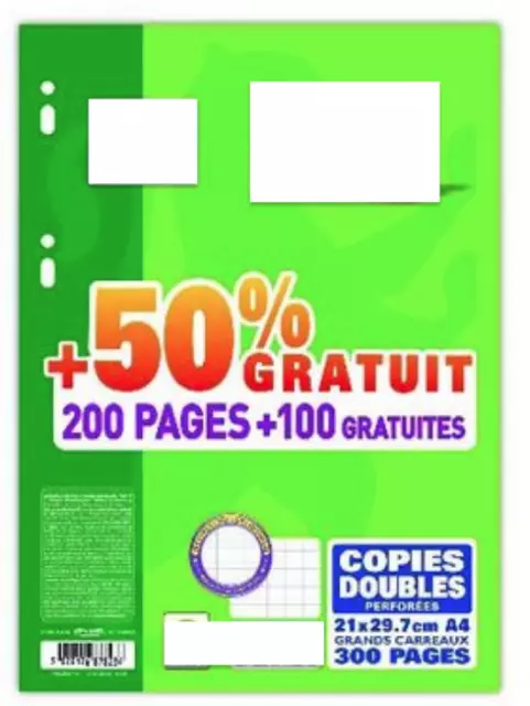 OXFORD Lot de 200 pages copies doubles perforées A4 Grands carreaux Seyès -  Confetti Campus