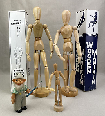 Figura modelo de artista vintage de maniquí masculino y femenino articulada