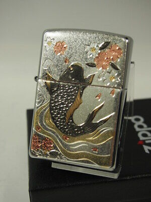 Zippo Japanese Carp Electroforming Oil Lighter Silver Brass Beautiful Japan New 3