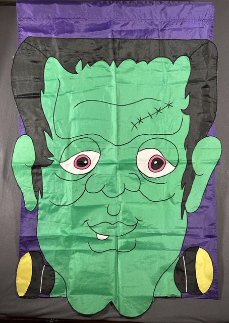 Halloween Vintage Frankenstein 1997 Yard Flag Monster Green Purple Black