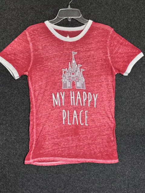 Camiseta roja My Happy Place Castle manga corta Burnout de los parques de Disney para mujer S