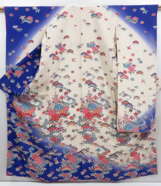 3217T12z1160  Japanese Kimono Crepe Silk FURISODE Kyo-Bingata