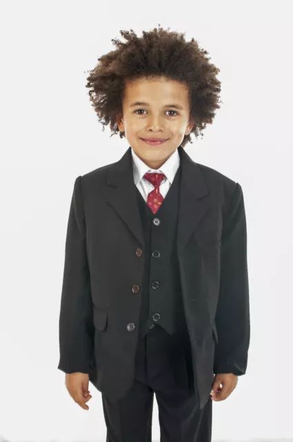 Boys Black Suit 5 Piece Wedding Page Boy Baby Formal Party Smart  (0-3 - 14 yrs)