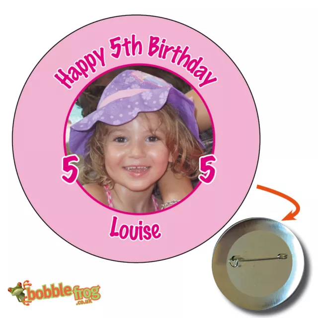 75mm HAPPY BIRTHDAY PARTY BADGE  - BIG PERSONALISED BADGES, PHOTO, ANY AGE 151