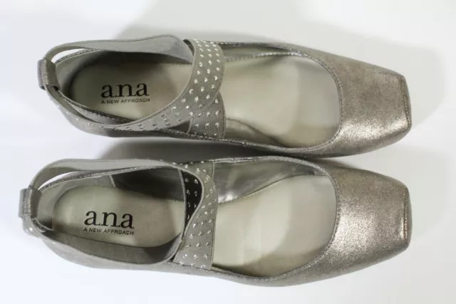 A N A Mercy 2 Taupe Metallic Flats - Size 6.5M - Elastic Criss-Cross Ankle Strap 2