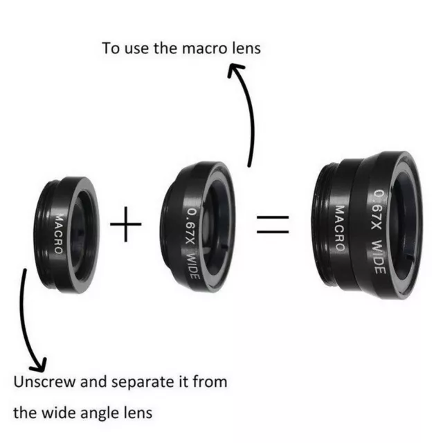 Lens Clip On 3 in 1 Fish Eye Wide Angle Macro Camera Lens Kit For Smart Phone 3