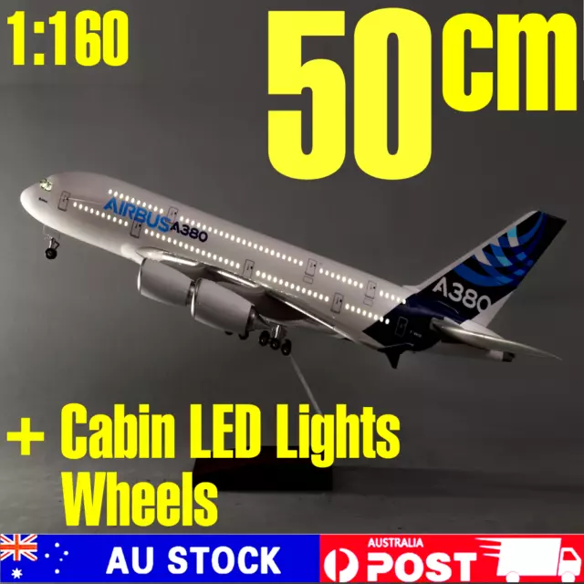 Diecast Model Plane Large Original Airbus A380 1:160 50cm w/ LED Lights Wheels