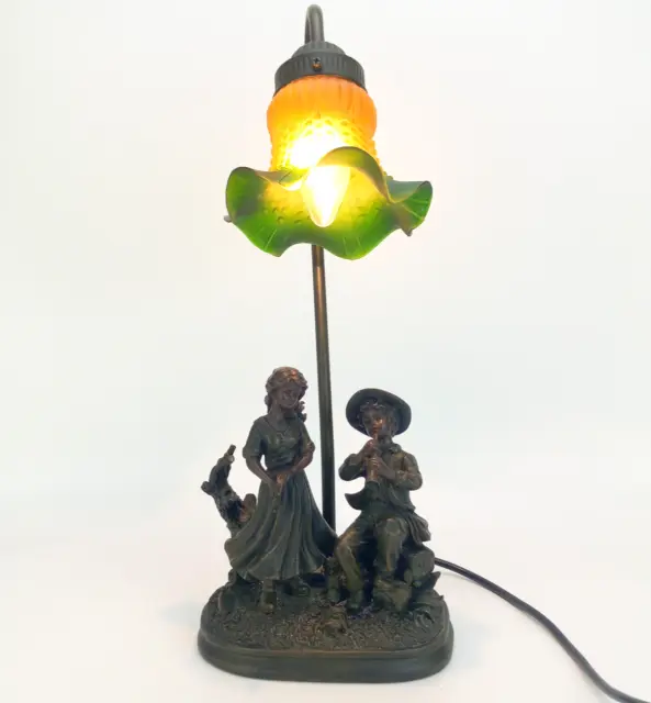 Vintage Bronzed Figural Table Lamp With Glass Tulip Shade Art Nouveau Style 44cm 2