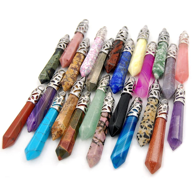 10pack Natural Gemstone Long Hexagonal Pointed Reiki Chakra Pendant Charm Gift