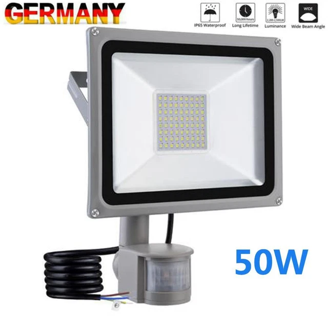 ⭐⭐50W LED Fluter Flutlicht Mit Bewegungsmelder Außen Strahler Scheinwerfer IP65