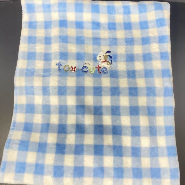 Just One Year Carters Blue White Checks Baby Blanket Too Cute Dog Plaid Gingham