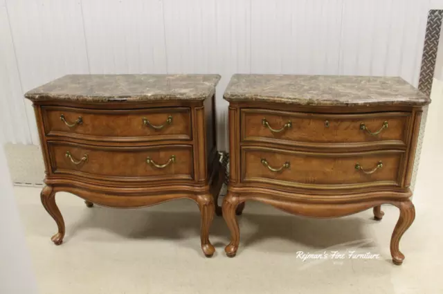Pair Thomasville Large Burled Serpentine Marble Top Night Chests