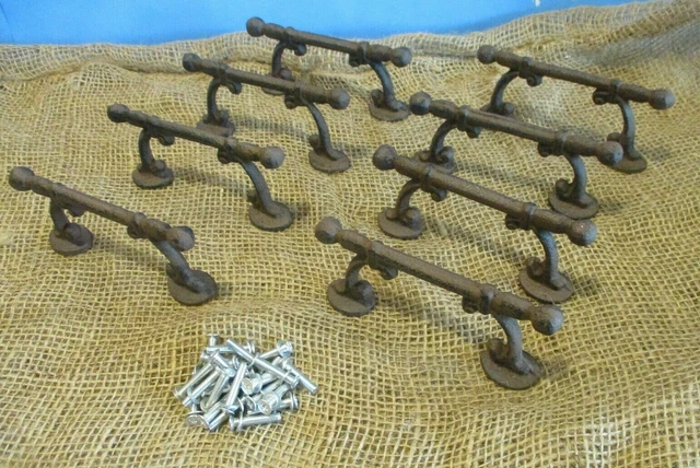 8 Rustic Handles Drawer Pulls Antiique Style Shed Bard Door Gate W/ Screws