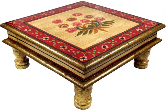 Bemalter Minitisch, gelb, handbemalt in Indien, Beistelltisch, Sonderpreis