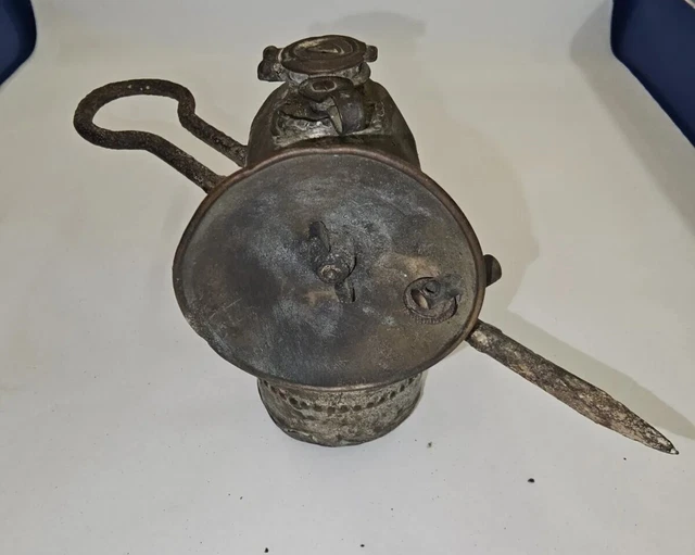 Antique Vintage - Brass - JUSTRITE MINERS MINING Carbide Stick Lamp