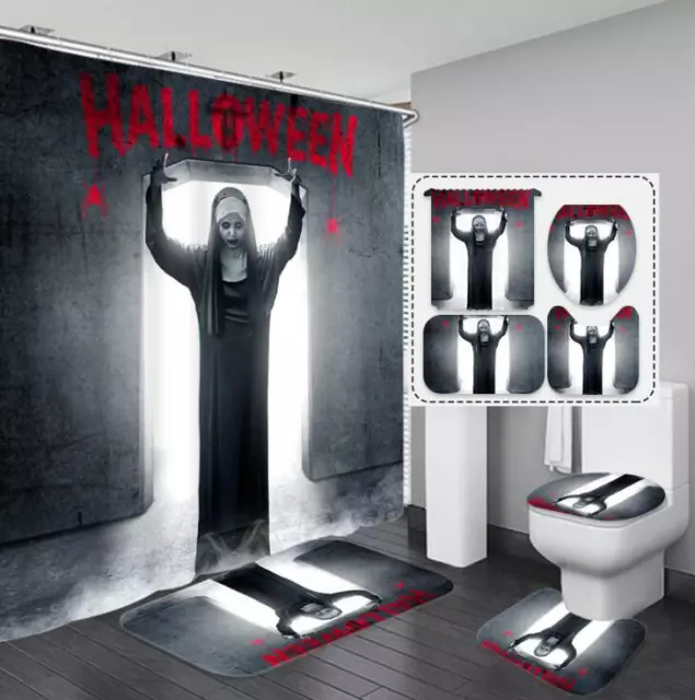 Gate of God Halloween Shower Curtain Floor Mat Toilet Lid Cover Bathroom Rugs