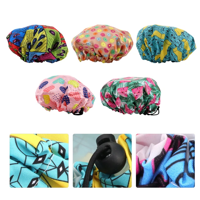 Gorras de ducha 5 piezas tapas de baño de cabello impermeables doble capa ajustable