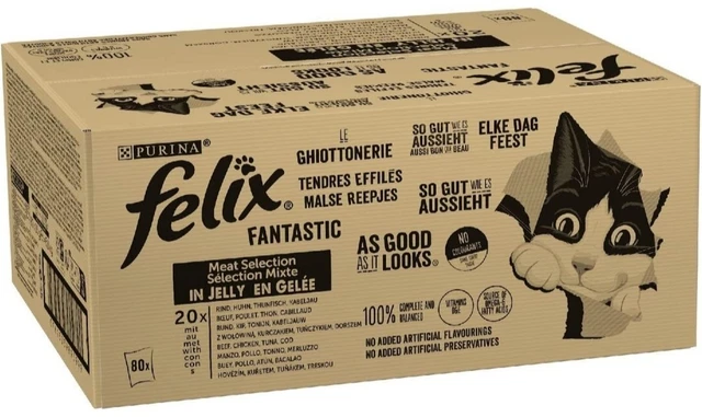 Felix Le Ghiottonerie Cibo Umido Gatti Manzo,Pollo,Merluzzo,Tonno 80 Buste da85g