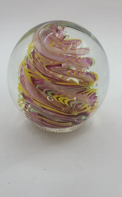 Paperweight 3” Large Rainbow Swirl Tornado Round Art Glass Paperweight