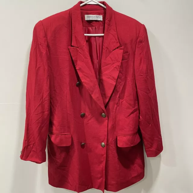 Amanda Smith Pure Wool Women's Size 14 Bright Red Blazer Jacket Office Work
