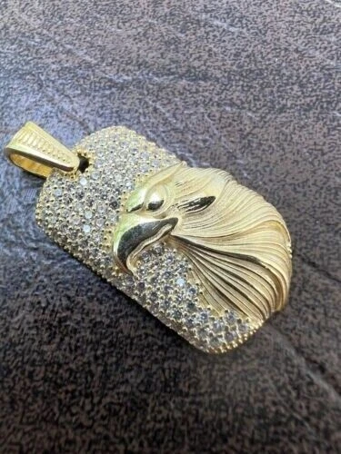 2 Ct Round Simulated Diamond Eagle Dog Tag Pendant 14K Yellow Gold Plated Finish
