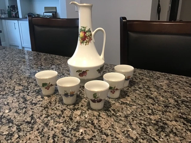 Naaman Porcelain Wine Carafe/Decantor with 6 Cups-Made in Israel