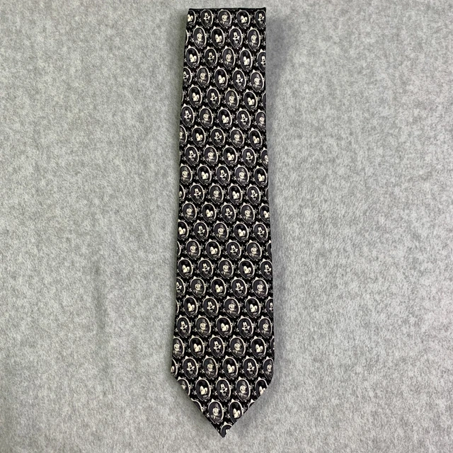 THE DISNEY STORE Mickey Mouse Tie Silk Black White All Over Print Mens