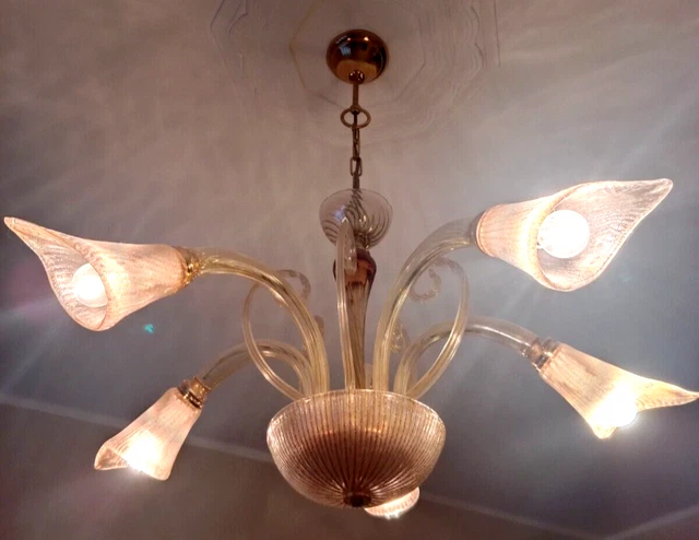Lampadario da soffitto con abatjour vetro di Murano