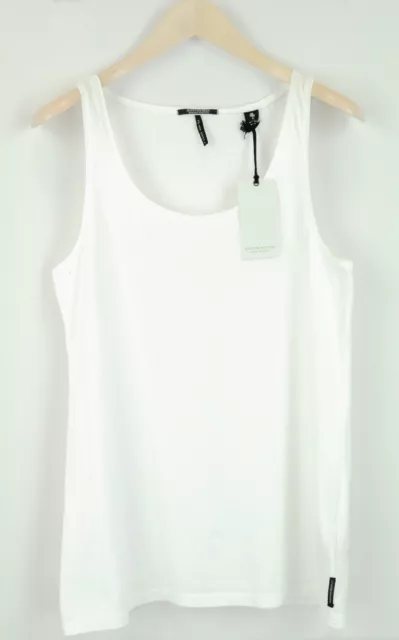 MAISON SCOTCH L Women T-Shirt Round Neck Pullover White Sleeveless Tank Top_