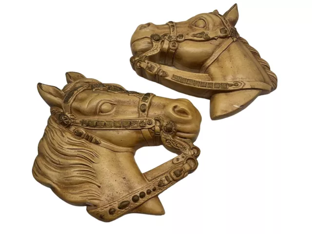 Vintage Horse Head Chalkware Plaques Hanging Wall Art 1960s MCM Collectible