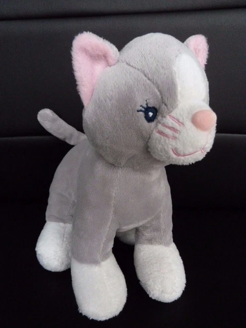 V9- DOUDOU PELUCHE CHAT GIPSY GRIS ROSE BLANC HT 18 cms - ETAT NEUF *