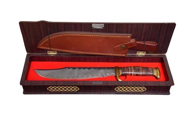 Couteau En Acier Damas Fabriqué À La Main Avec Étui En Cuir Et Coffret En...