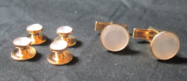 NEW WhitePearl Gold Tuxedo Cufflinks Shirt Studs Formal Set Tux Cuff Links