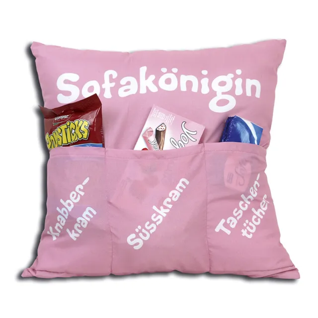 Dekokissen Sofakönigin Kissen mit 3 Taschen zum selber Befüllen tolles Geschenk