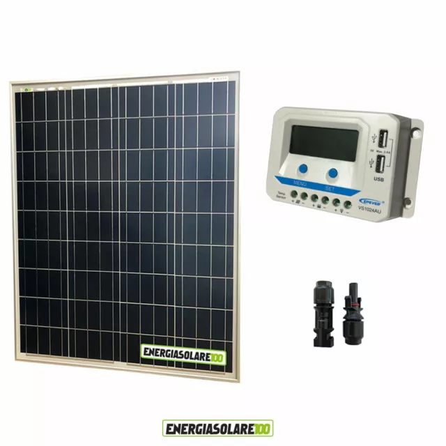 Kit photovoltaique 12V panneau solaire 80W régulateur VS1024AU 10A USB