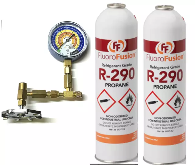 R–290 (2) Large 14 oz. Cans, FluoroFusion, Refrigerant Grade PV-14XL-Taper-Gauge