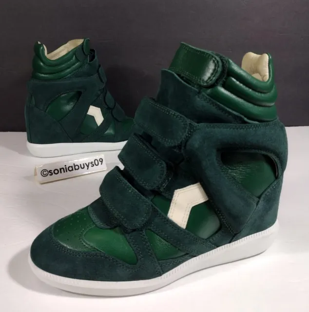 ISABEL MARANT WOMEN’S Bekett Wedge Suede Sneakers, Green, Size 35 $179. ...