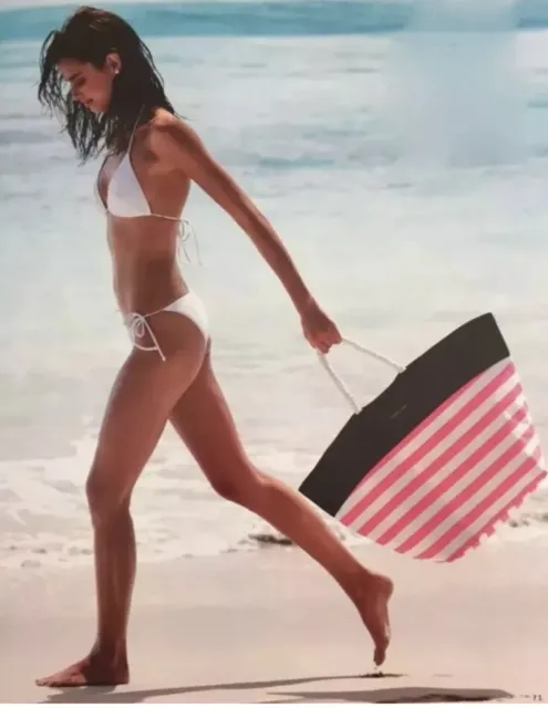 Victorias Secret Tote Beach Getaway Bag Pink White Stripes Rope Handles🌺New