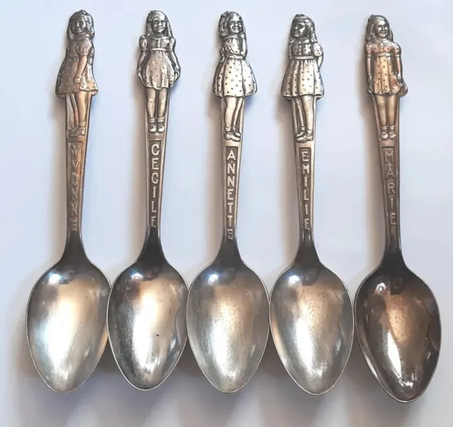 Vintage Dionne Quintuplets Carlton 1930's Silver Plated Spoons Set of 5 Spoons