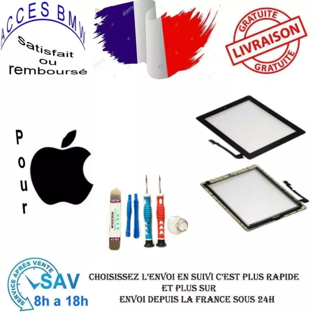 Vitre tactile iPad 4 Noir ou Blanc A1458 Wifi 3G + Bouton Nappe Home + Joint