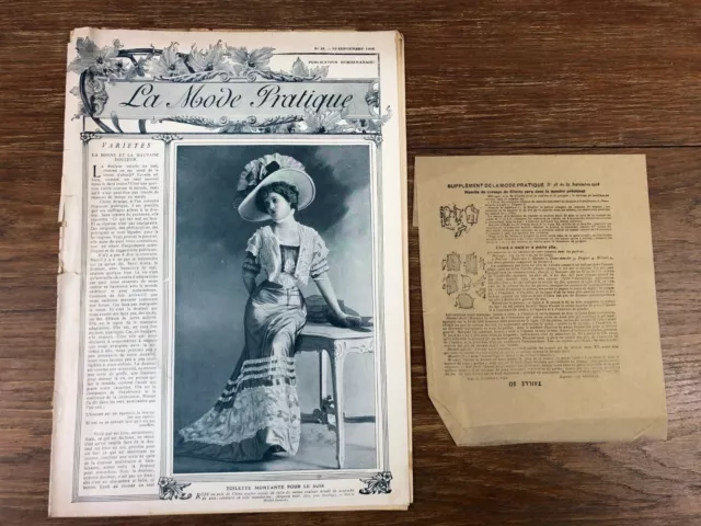 Revue LA MODE PRATIQUE illustrée 1908 # 38 AVEC PATRON Découpé + SEWING PATTERN