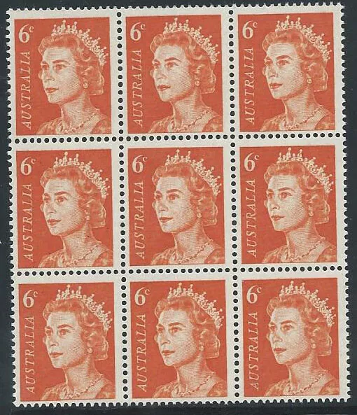 1966 6c 'QEII Definitives' Block of 9 Stamps:Muh