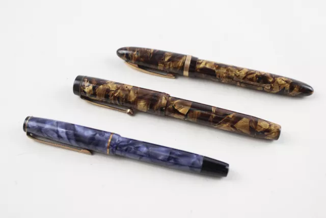 Vintage Fountain Pens 14ct Gold Nibs Writing Inc Mentmore Merlin Croxley x3 Vintage Fountain Pens 14ct Gold Nibs Writing Inc Mentmore Merlin Croxley x3