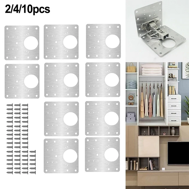 Kitchen Cupboard Door Hinge Repair Kit Includes 2/4/10 Plates+ Fixing Screws New