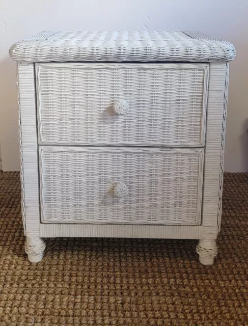 White Wicker Rattan Nightstand Side Accent Table 22"