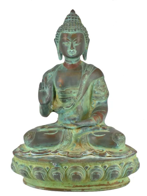 Whitewhale Brass Antique Green Lord Buddha Statue Blessing Murti for Home Decor